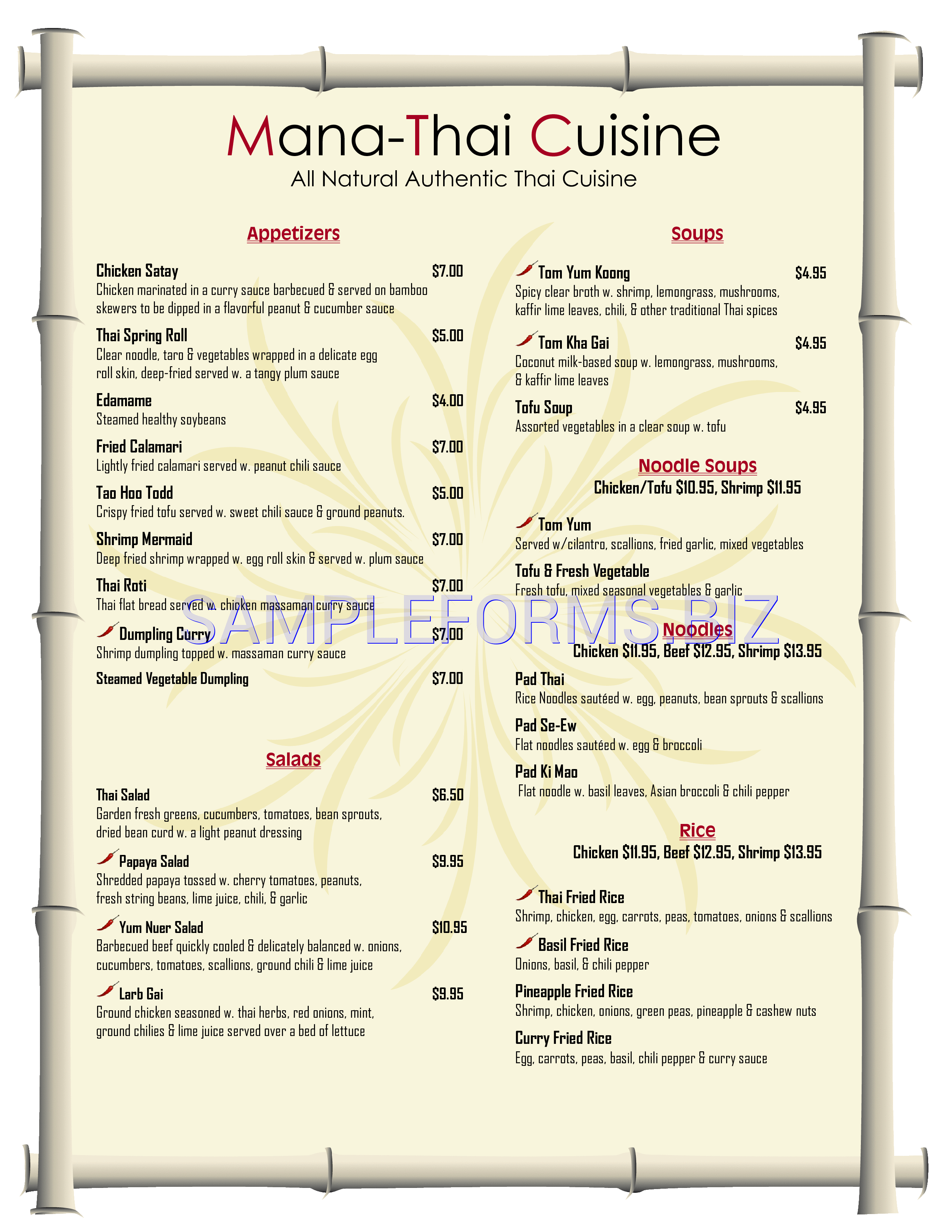 Preview free downloadable Restaurant Menu Template 1 in PDF (page 1)